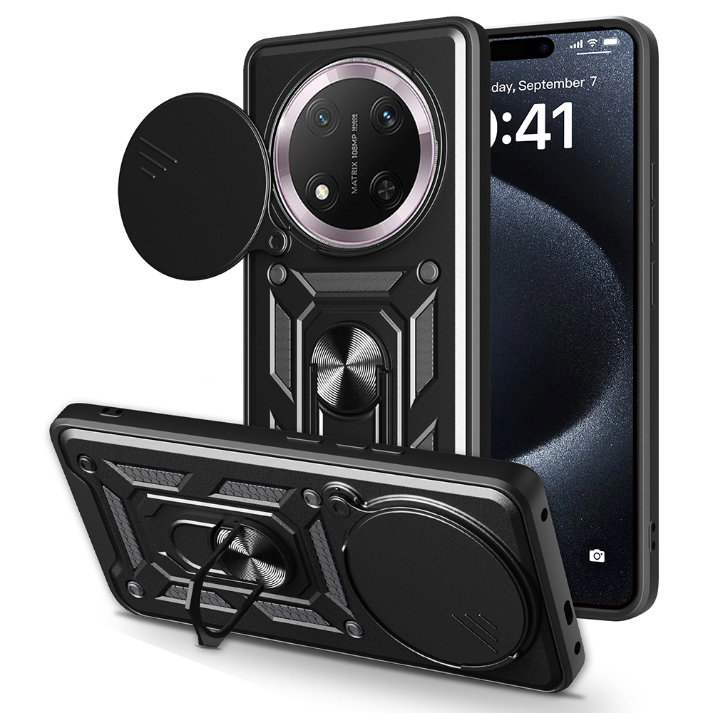 Honor X9C Kılıf Magnetik Standlı Kamera Korumalı Zore Sürgülü Vega Kapak - Siyah