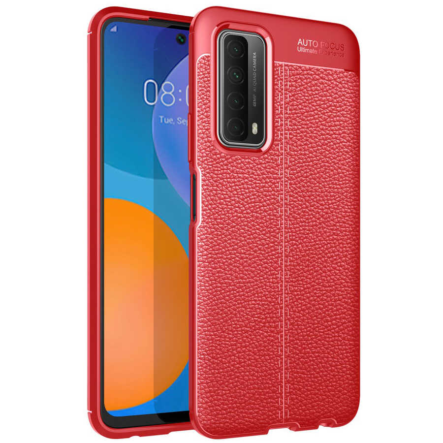 Huawei P Smart 2021 (Deri Görünüm) Silikon Kılıf Kırmızı