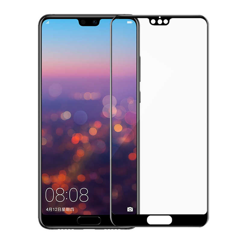 Huawei P20 Pro Zore Kenarları Kırılmaya Dayanıklı Cam Ekran Koruyucu - Siyah