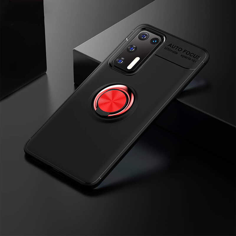 Huawei P40 Kılıf Zore Ravel Silikon Kapak - Siyah-Kırmızı