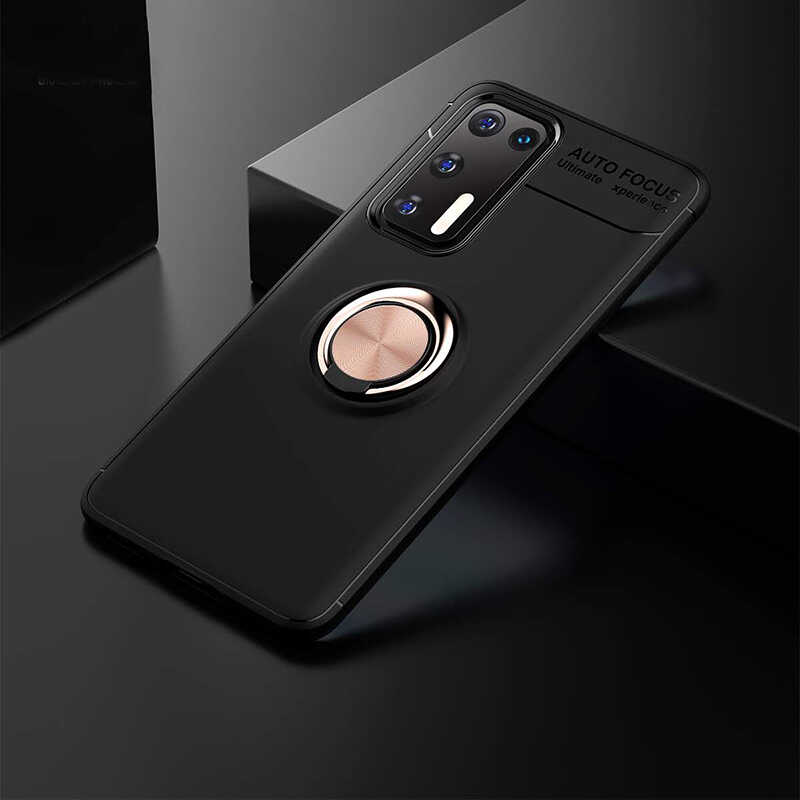 Huawei P40 Kılıf Zore Ravel Silikon Kapak - Siyah-Rose Gold