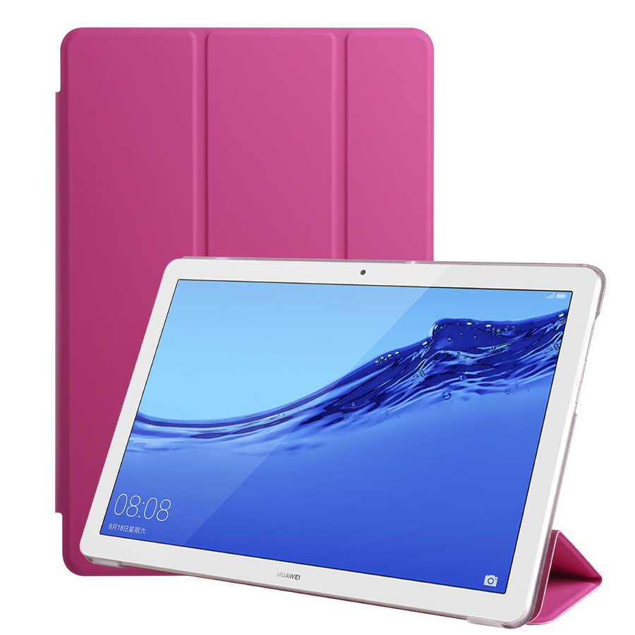 Huawei T5 10 inc Zore Smart Cover Standlı 1-1 Kılıf - Pembe
