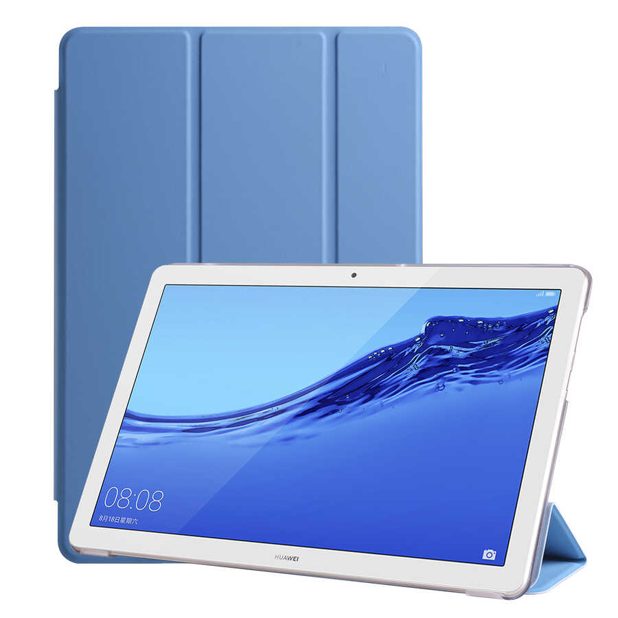 Huawei T5 10 inc Zore Smart Cover Standlı 1-1 Kılıf - Mavi
