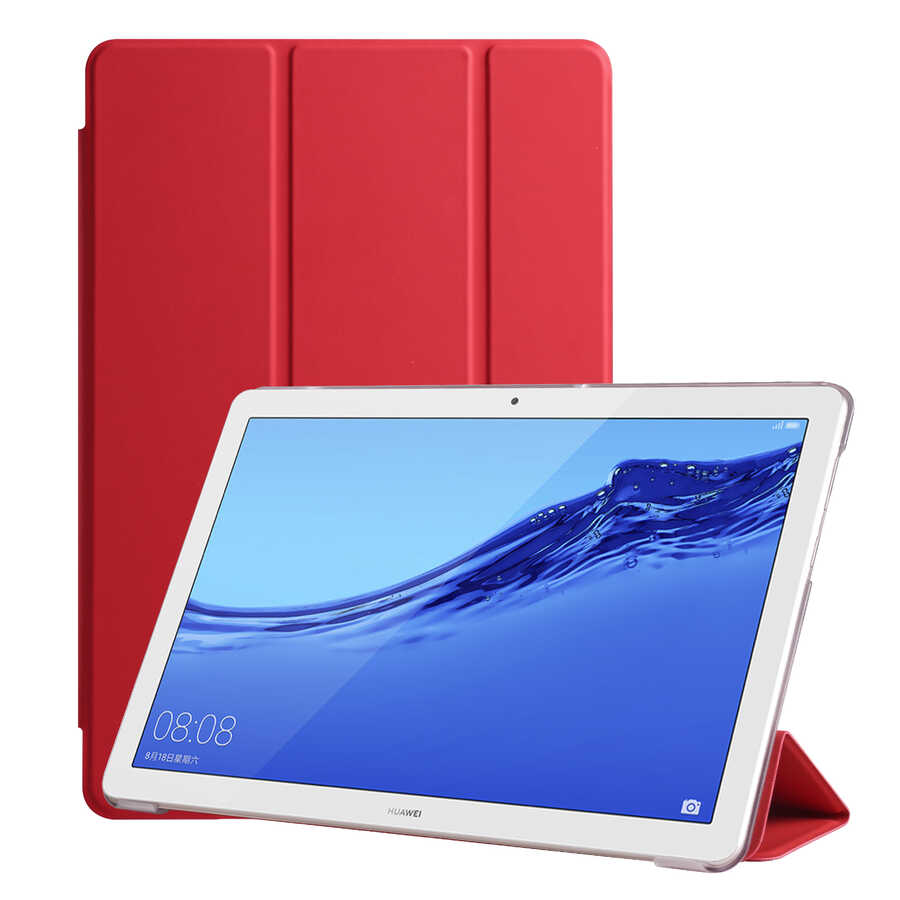 Huawei T5 10 inc Zore Smart Cover Standlı 1-1 Kılıf - Kırmızı
