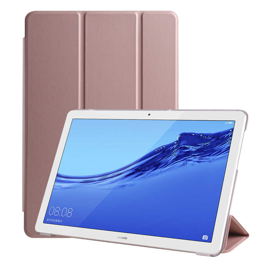 Huawei T5 10 inc Zore Smart Cover Standlı 1-1 Kılıf - Gold