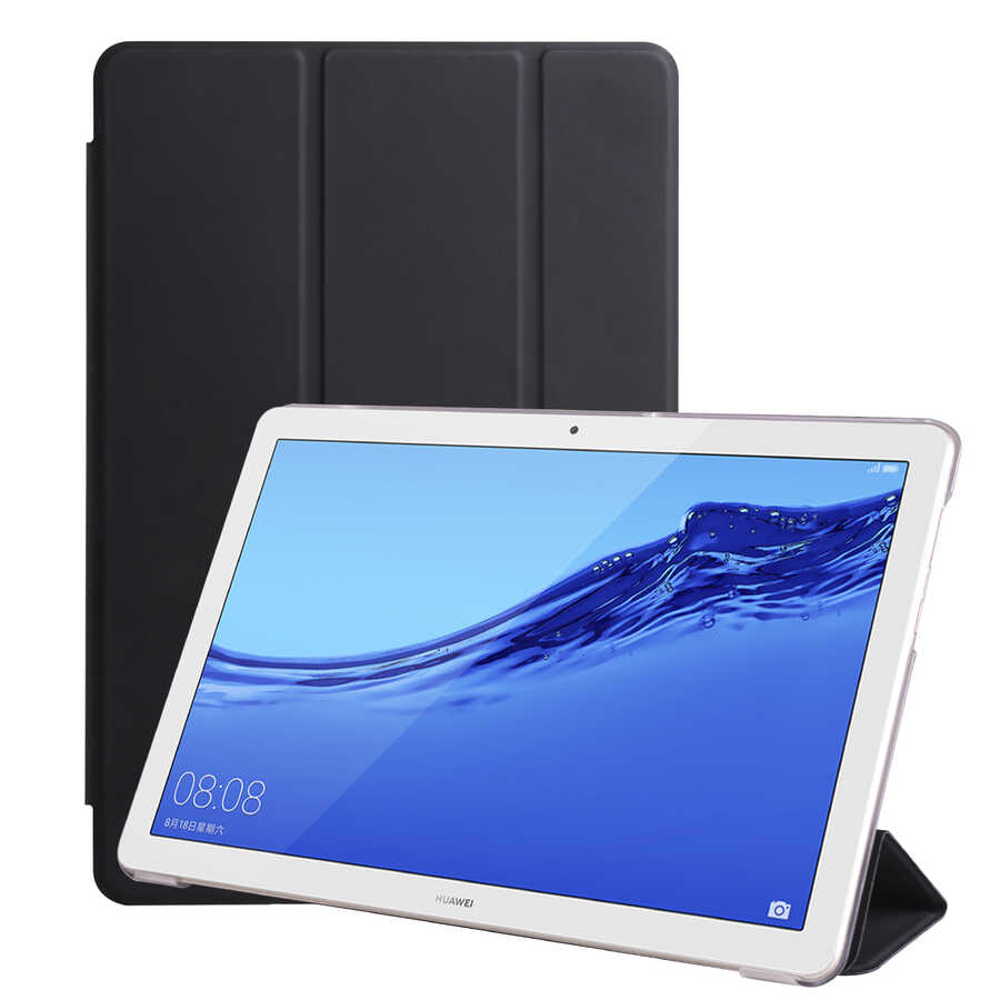 Huawei T5 10 inc Zore Smart Cover Standlı 1-1 Kılıf - Siyah