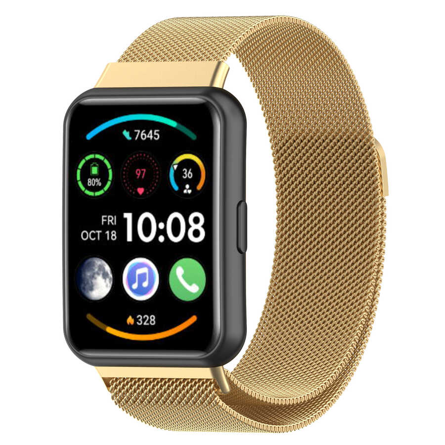 Huawei Watch Fit 2 Uyumlu Metal Örgü Hasır Mıktanıslı Pratik Kordon