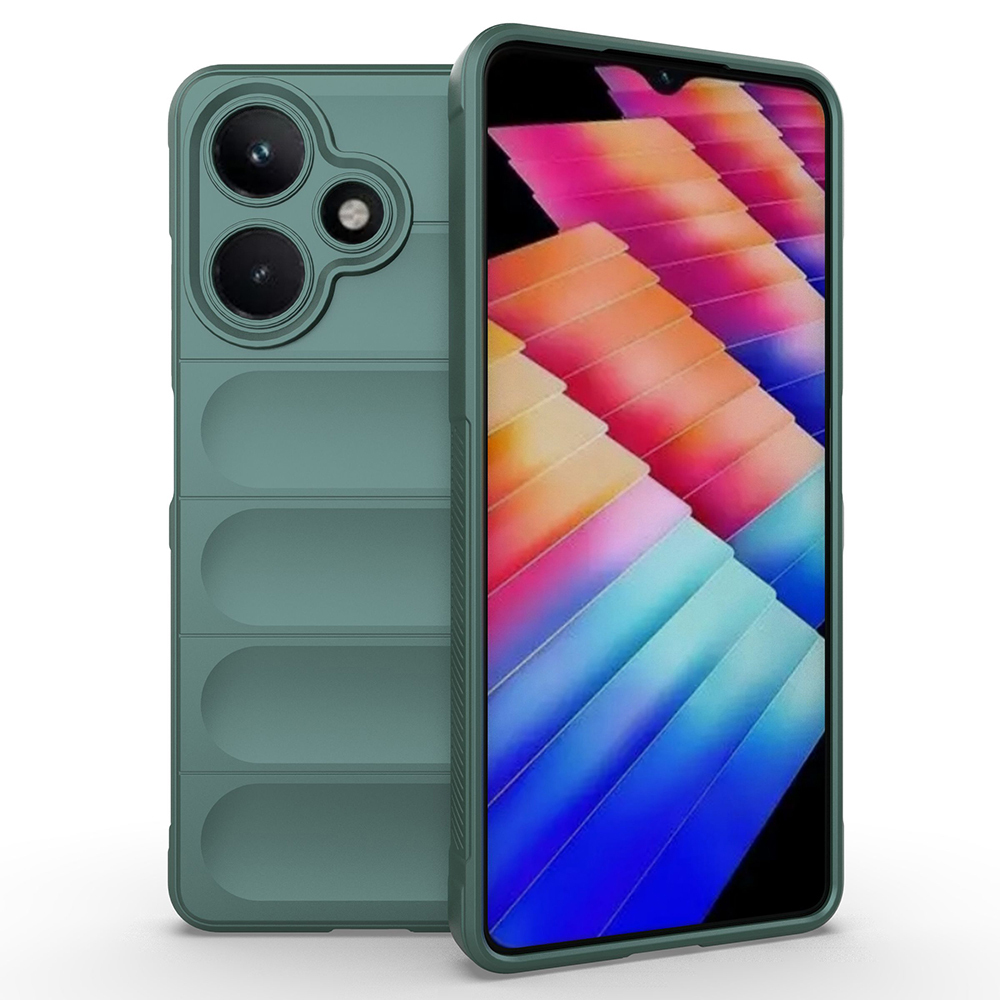 İnfinix Hot 30 Kılıf Esnek TPU Oyuklu Arka Yüzey Tasarımlı NXXA Etnik Silikon Kapak - Koyu Yeşil