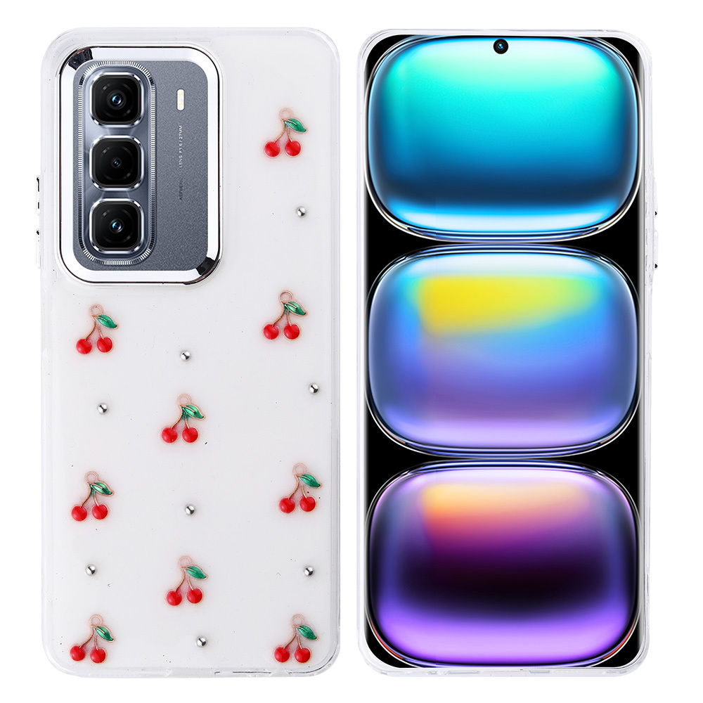İnfinix Hot 50 Pro Plus 4G Kılıf Airbag Tasarımlı Simli Şeffaf Zore Kutup Kapak - Kiraz