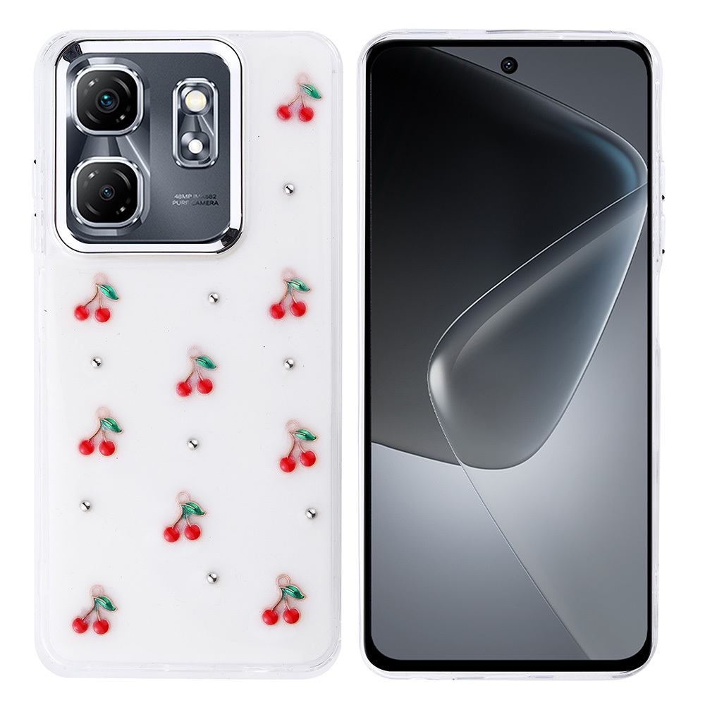 İnfinix Smart 9 Kılıf Airbag Tasarımlı Simli Şeffaf Zore Kutup Kapak - Kiraz