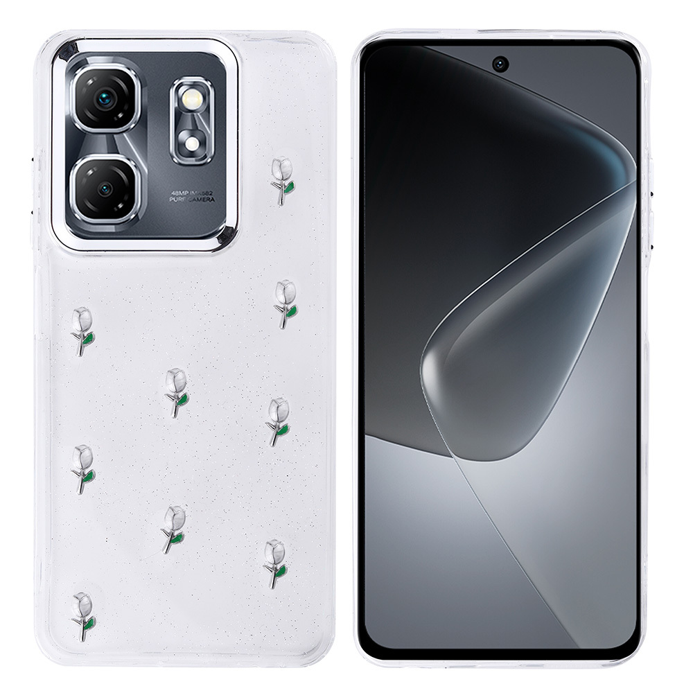 İnfinix Smart 9 Kılıf Airbag Tasarımlı Simli Şeffaf Zore Kutup Kapak - Lale
