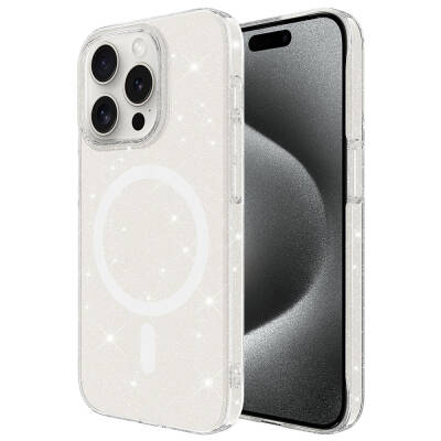 iPhone 15 Pro Kılıf Zore M-safe Şarj Özellikli Simli Şeffaf Arka Yüzey Erdos Silikon Kapak - Zore