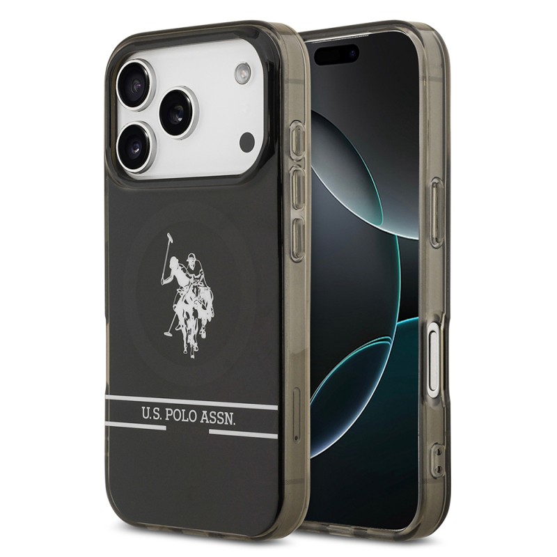 Apple iPhone 17 Pro Case U.S. Polo Assn. Original Licensed M-Safe Charging Feature IML Double Horse Stripe Logo Ring Cover - 1