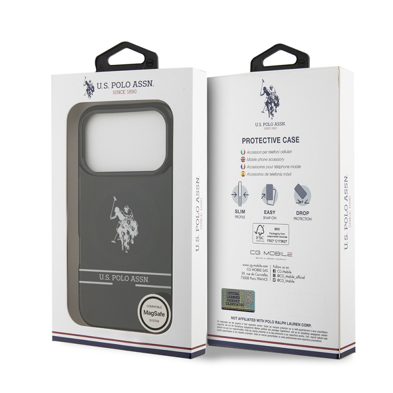 Apple iPhone 17 Pro Case U.S. Polo Assn. Original Licensed M-Safe Charging Feature IML Double Horse Stripe Logo Ring Cover - 9