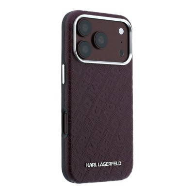 Apple iPhone 18 Pro Kılıf Karl Lagerfeld Orjinal Lisanslı PU Deri Damgalı Metal Yazı Logolu Grained Kapak - 4