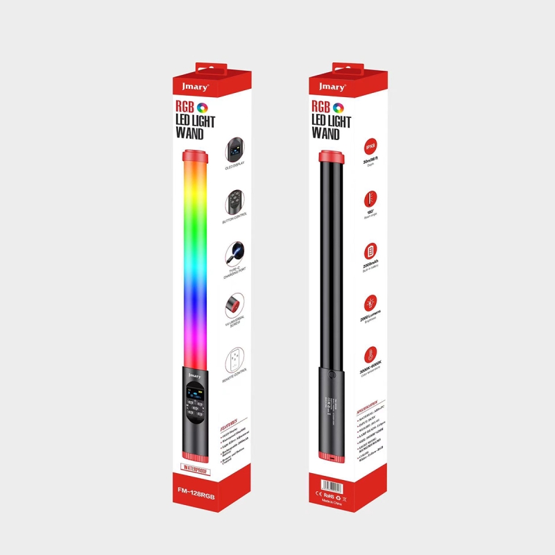 Jmary FM-128RGB OLED Ekran Göstergeli RGB Led Işıklı Su Geçirmez Aydınlatma Çubuğu