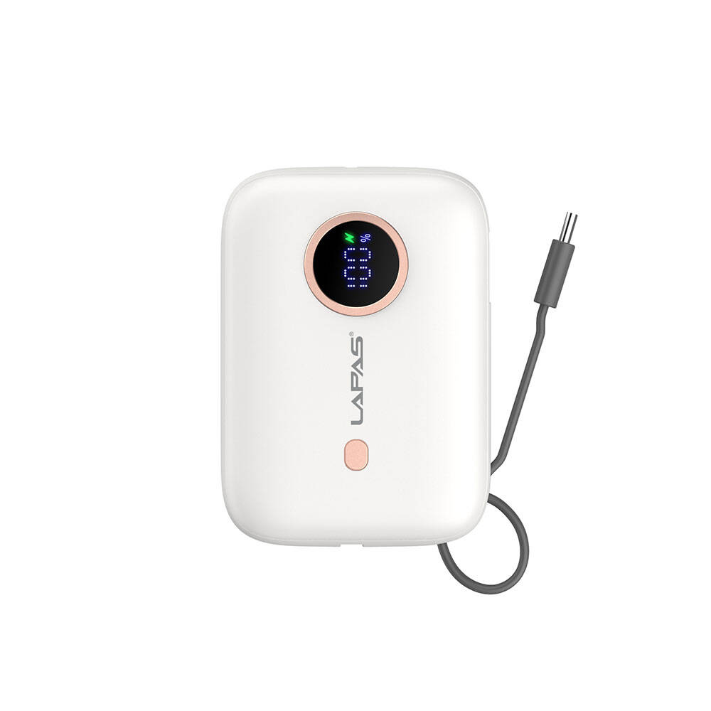 Lapas LP-PW001 Dijital LED Göstergeli Type-C Kablolu Taşınabilir Powerbank 10.000mAh - Beyaz