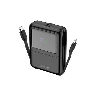 Lapas LP-PW002 Dijital LED Göstergeli Type-C & Lightning Kablosuz Taşınabilir Powerbank 10.000mAh - Lapas
