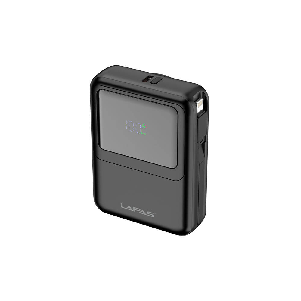 Lapas LP-PW002 Dijital LED Göstergeli Type-C & Lightning Kablosuz Taşınabilir Powerbank 10.000mAh - Siyah