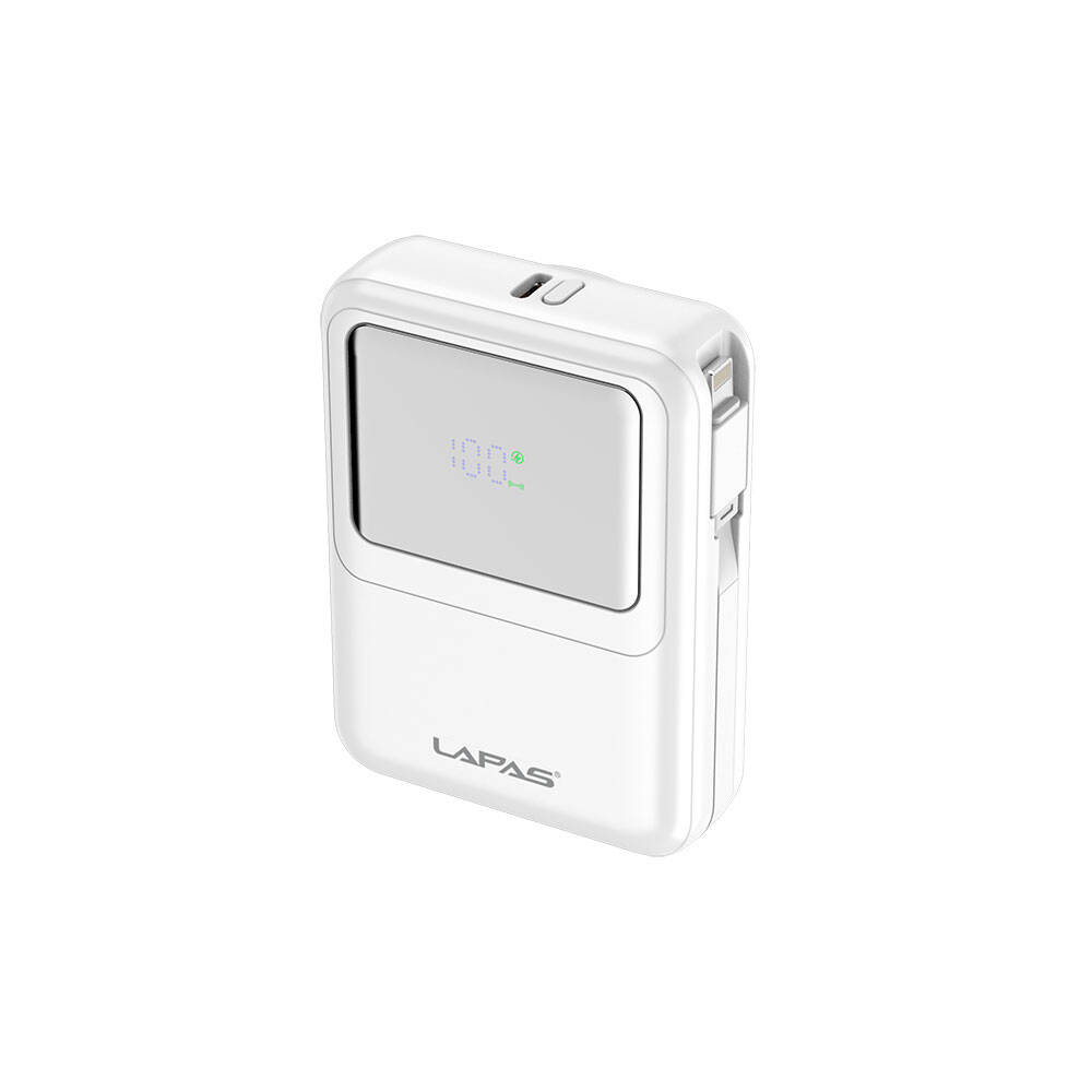 Lapas LP-PW002 Dijital LED Göstergeli Type-C & Lightning Kablosuz Taşınabilir Powerbank 10.000mAh - Beyaz