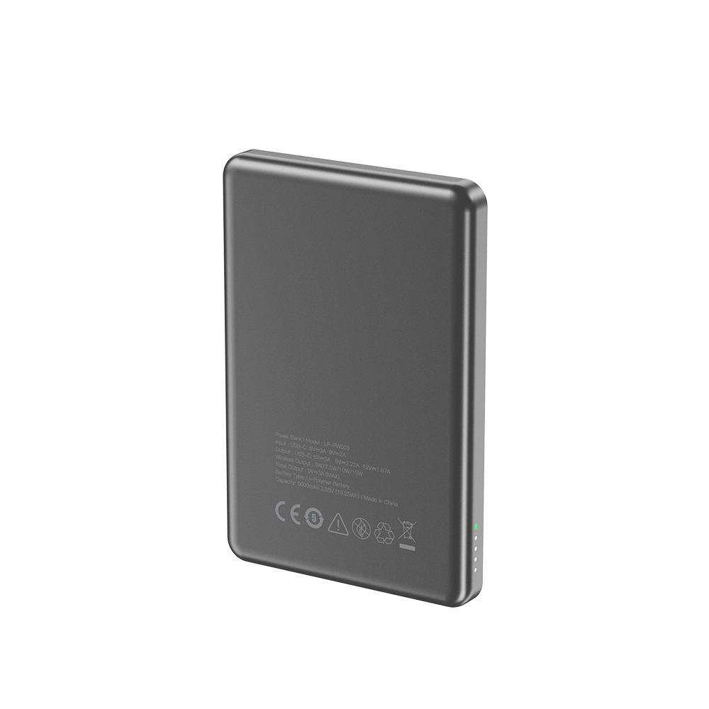 Lapas LP-PW003 Ultra İnce Hızlı Şarj Özellikli Wireless Powerbank 5000mAh 15W - Gri