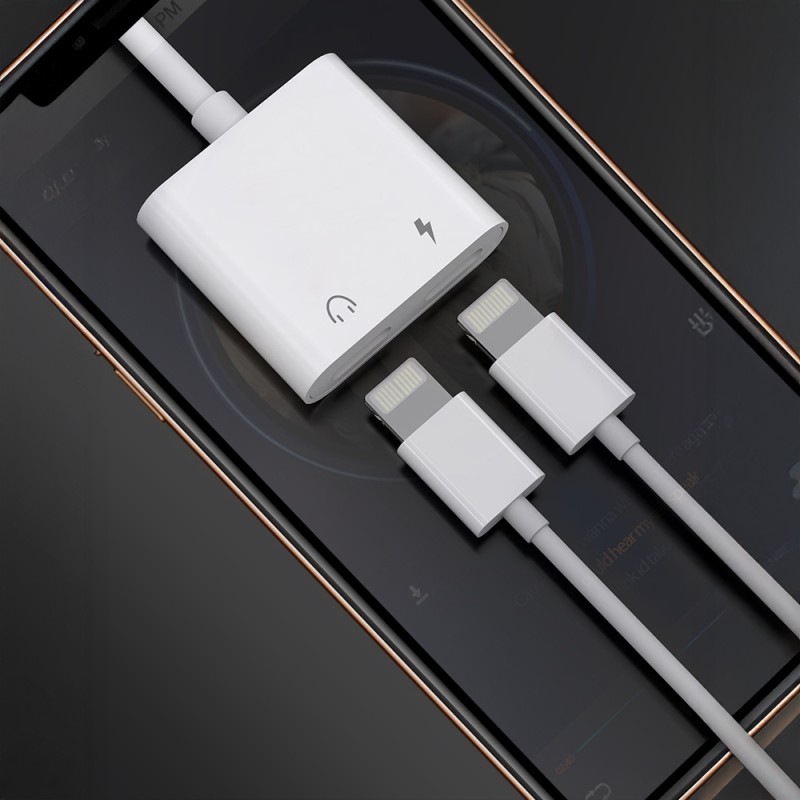 Lenyes AX92 Lightning to Lightning 2in1 Charging and Headphone Converter Adapter - 6