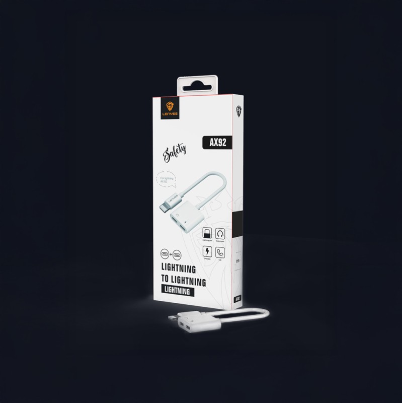Lenyes AX92 Lightning to Lightning 2in1 Charging and Headphone Converter Adapter - 7