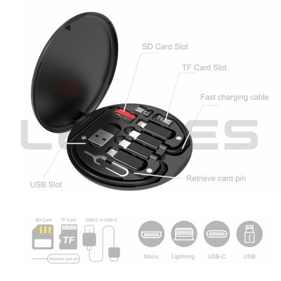 Lenyes LB601 6in1 Type-C to Type-C Kablolu 60W Çevirici Adaptör Seti Standlı Saklama Kutusu - 9