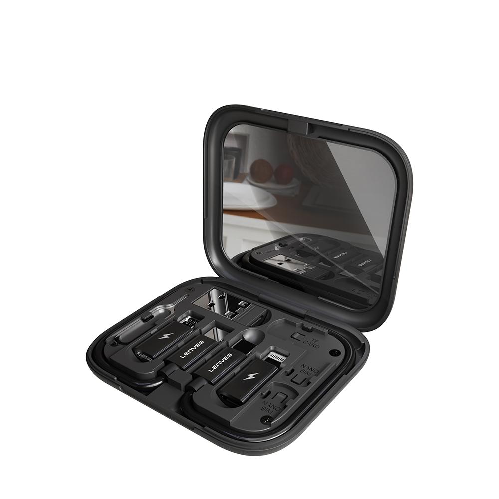 Lenyes LB602 6in1 Type-C to Type-C Kablolu 60W Çevirici Adaptör Seti Standlı Saklama Kutusu - Siyah
