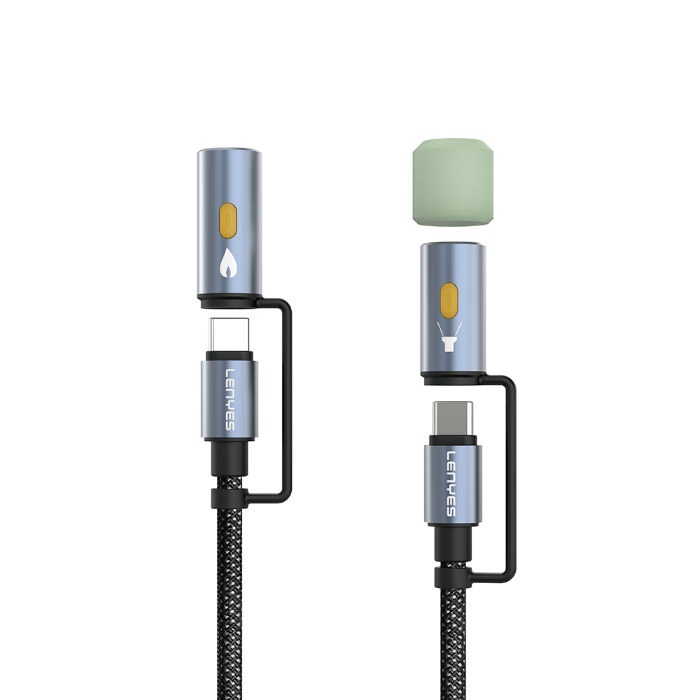 Lenyes LC111 Çoklu Şarj Kablolu Fener Ve Çakmaklık Özellikli 4in1 Kablo 60W 1M - Gri
