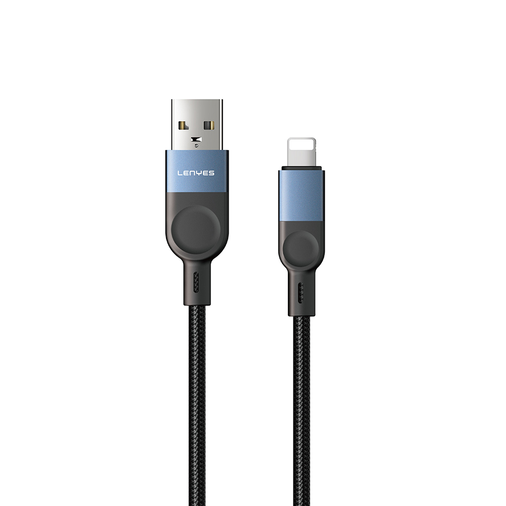 Lenyes LC514 USB-A to Lightning Hızlı Şarj Özellikli Örgülü Data ve Şarj Kablosu 15W 1M - Siyah