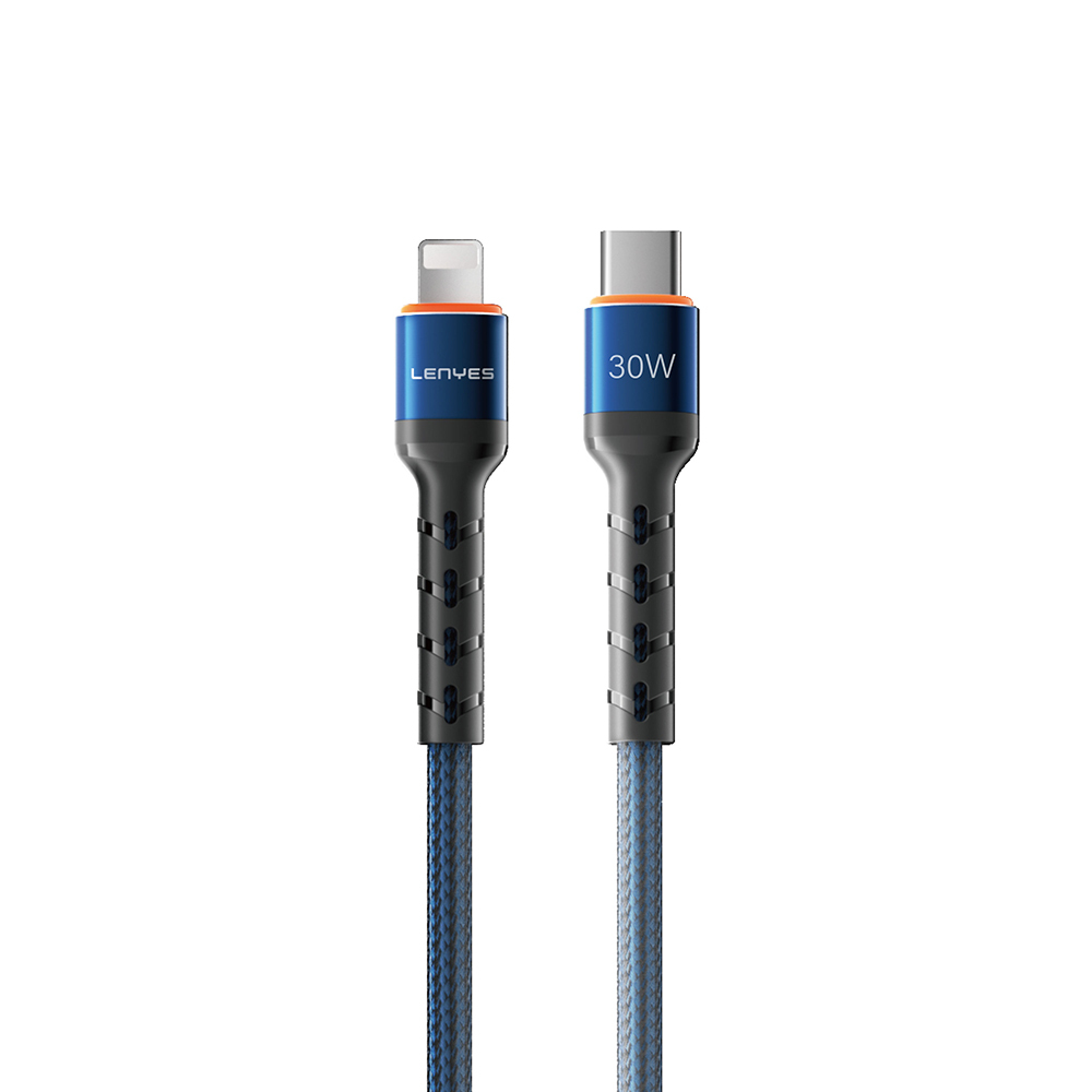 Lenyes LC515 Type-C to Lightning Hızlı Şarj Özellikli Örgülü Data ve Şarj Kablosu 30W 1M - Mavi