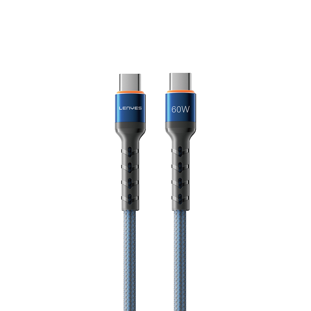 Lenyes LC515 Type-C to Type-C Hızlı Şarj Özellikli Örgülü Data ve Şarj Kablosu 60W 1M - Mavi