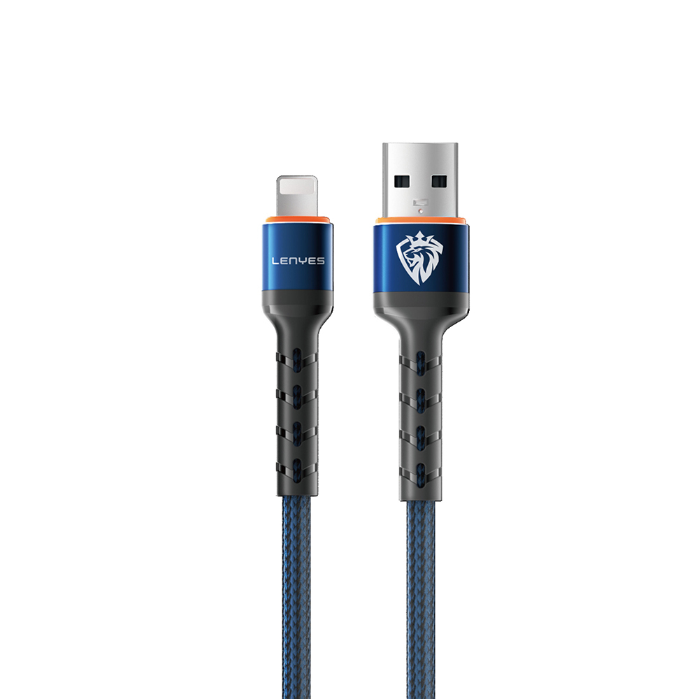 Lenyes LC515 USB-A to Lightning Hızlı Şarj Özellikli Örgülü Data ve Şarj Kablosu 3A 1M - Mavi