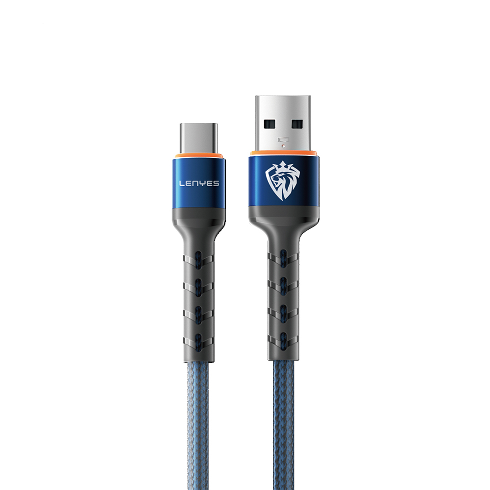 Lenyes LC515 USB-A to Type-C Hızlı Şarj Özellikli Örgülü Data ve Şarj Kablosu 3A 1M - Mavi