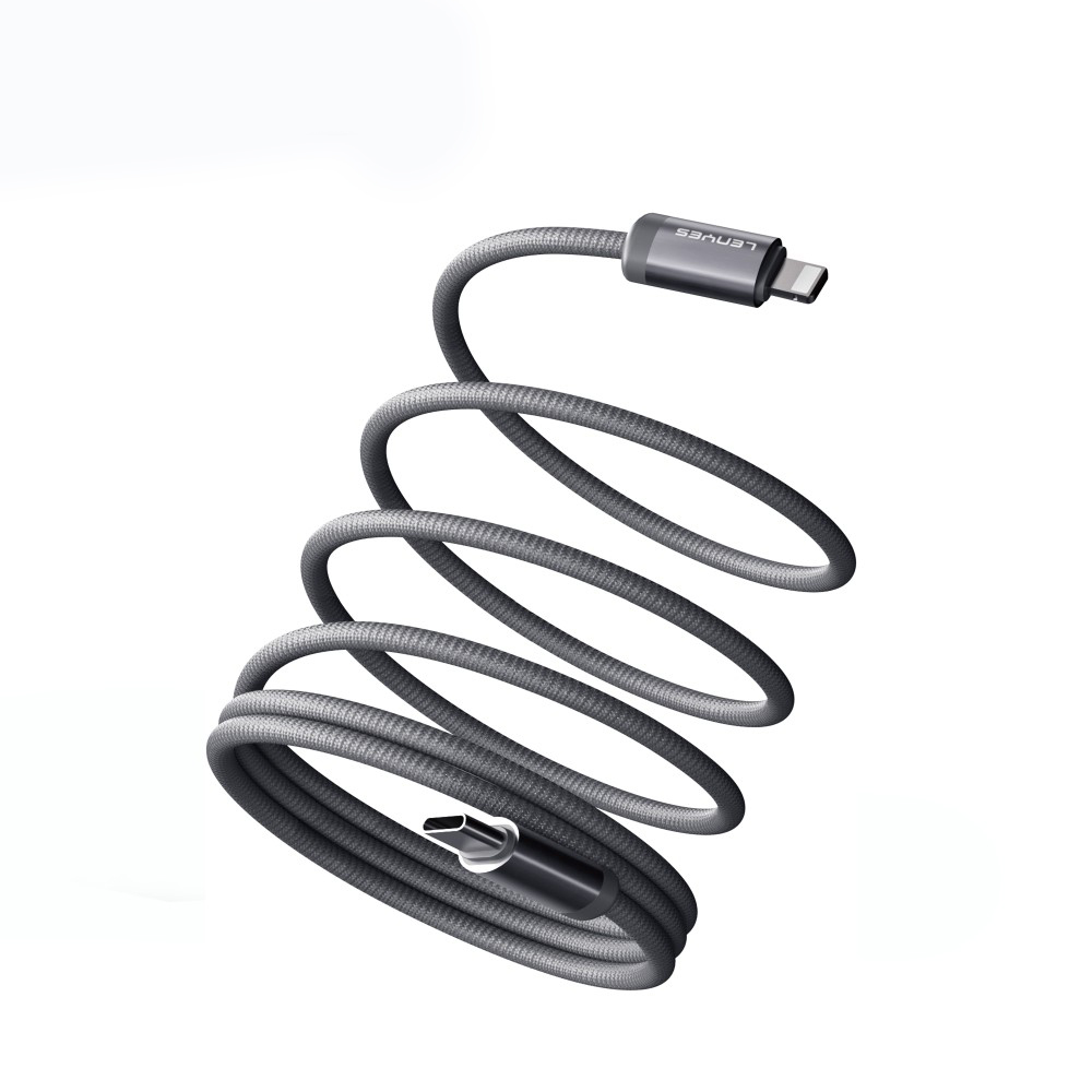 Lenyes LC527 Spiral Magnetik Örgülü Tasarım Type-C to Lightning Hızlı Şarj Özellikli Data ve Şarj Kablosu 27W 1M - Gri