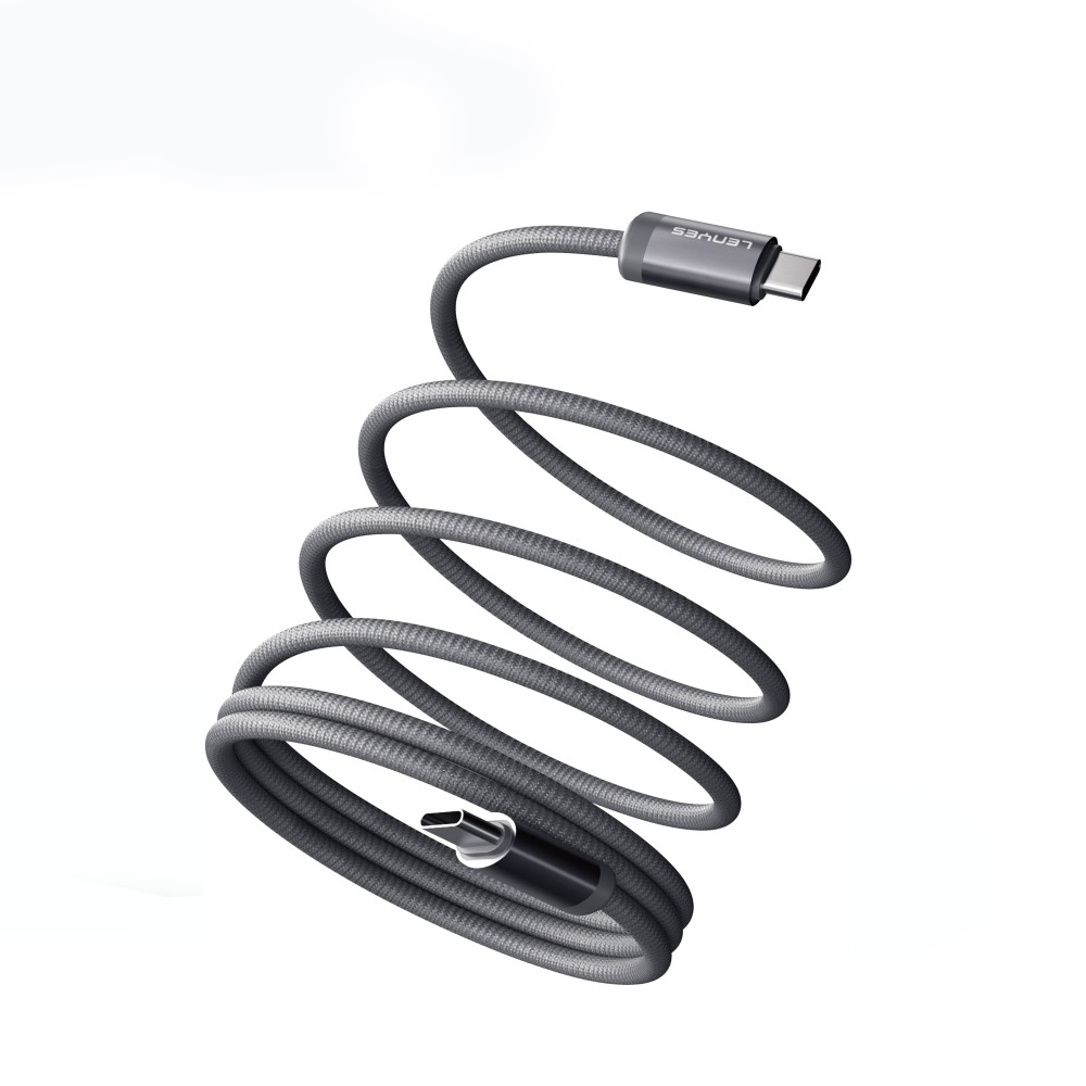Lenyes LC527 Spiral Magnetik Örgülü Tasarım Type-C to Type-C Hızlı Şarj Özellikli Data ve Şarj Kablosu 60W 1M - Gri