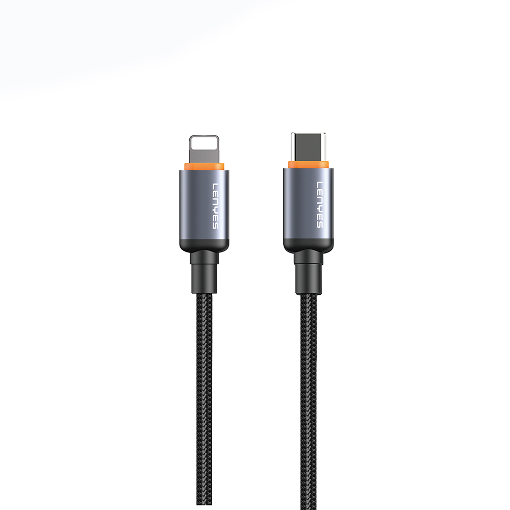 Lenyes LC528 Type-C to Lightning Hızlı Şarj Özellikli Örgülü Data ve Şarj Kablosu 27W 1M - Siyah