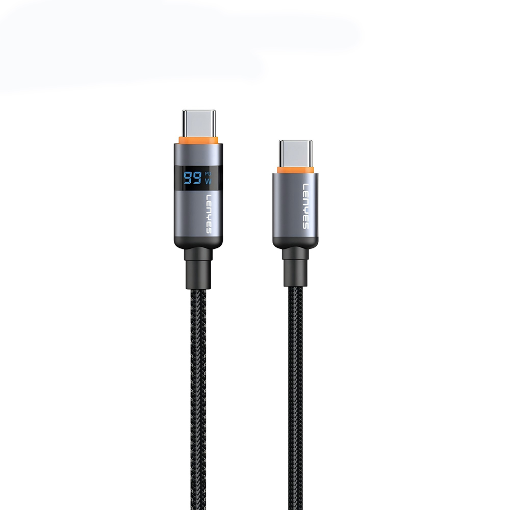 Lenyes LC529 Type-C to Type-C LED Dijital Göstergeli Hızlı Şarj Özellikli Data ve Şarj Kablosu 100W 1M - Siyah