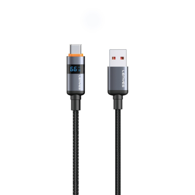 Lenyes LC529 USB-A to Type-C LED Dijital Göstergeli Hızlı Şarj Özellikli Data ve Şarj Kablosu 66W 1M - Lenyes