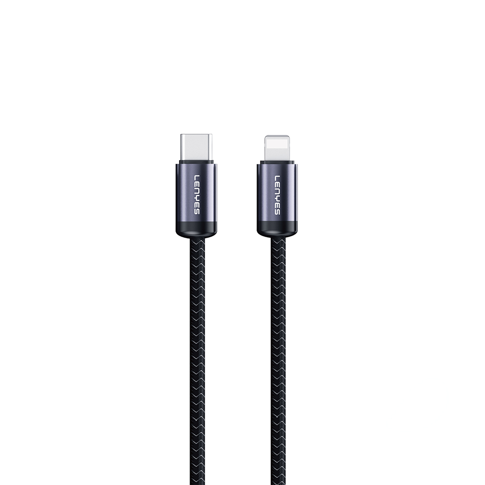 Lenyes LC537 Type-C to Lightning Hızlı Şarj Özellikli Örgülü Data ve Şarj Kablosu 27W 1M - Siyah