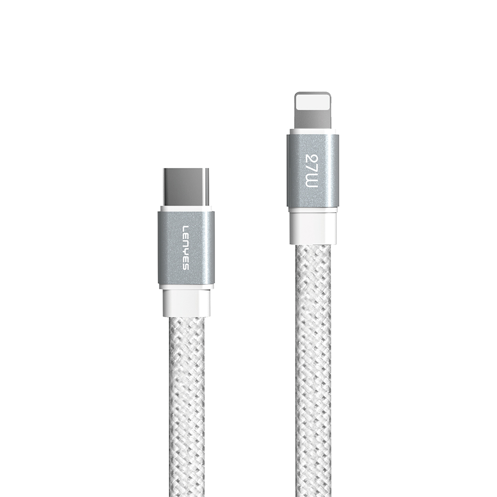 Lenyes LC538 Type-C to Lightning Hızlı Şarj Özellikli 48D Aramid Fiber Örgü Tasarımlı Data ve Şarj Kablosu 27W 1M - Beyaz