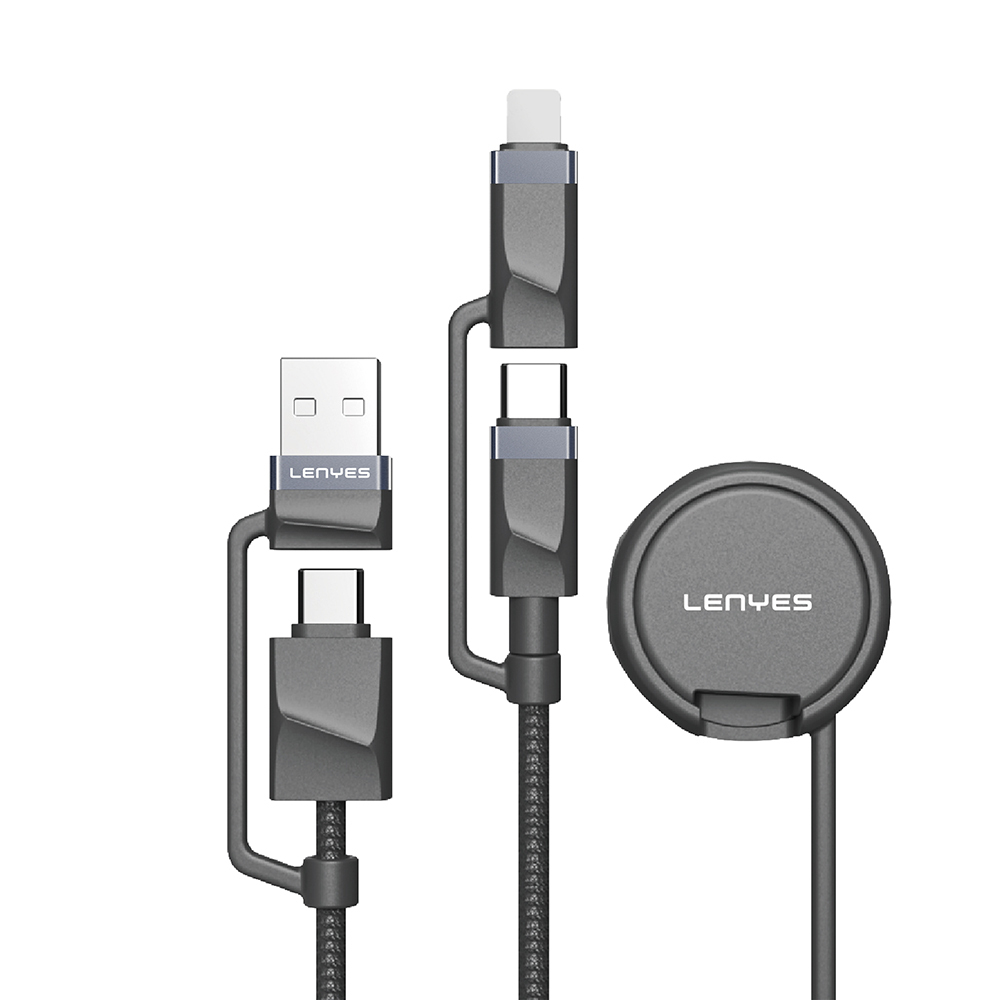 Lenyes LC541 USB-A + Type-C to Lightning – Type-C – Akıllı Saat Şarj Kablosu 60W 1M - Siyah