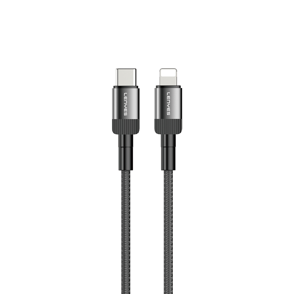Lenyes LC546 Type-C to Lightning Örgü Tasarımlı Hızlı Şarj Özellikli Data ve Şarj Kablosu 27W 1M - Siyah