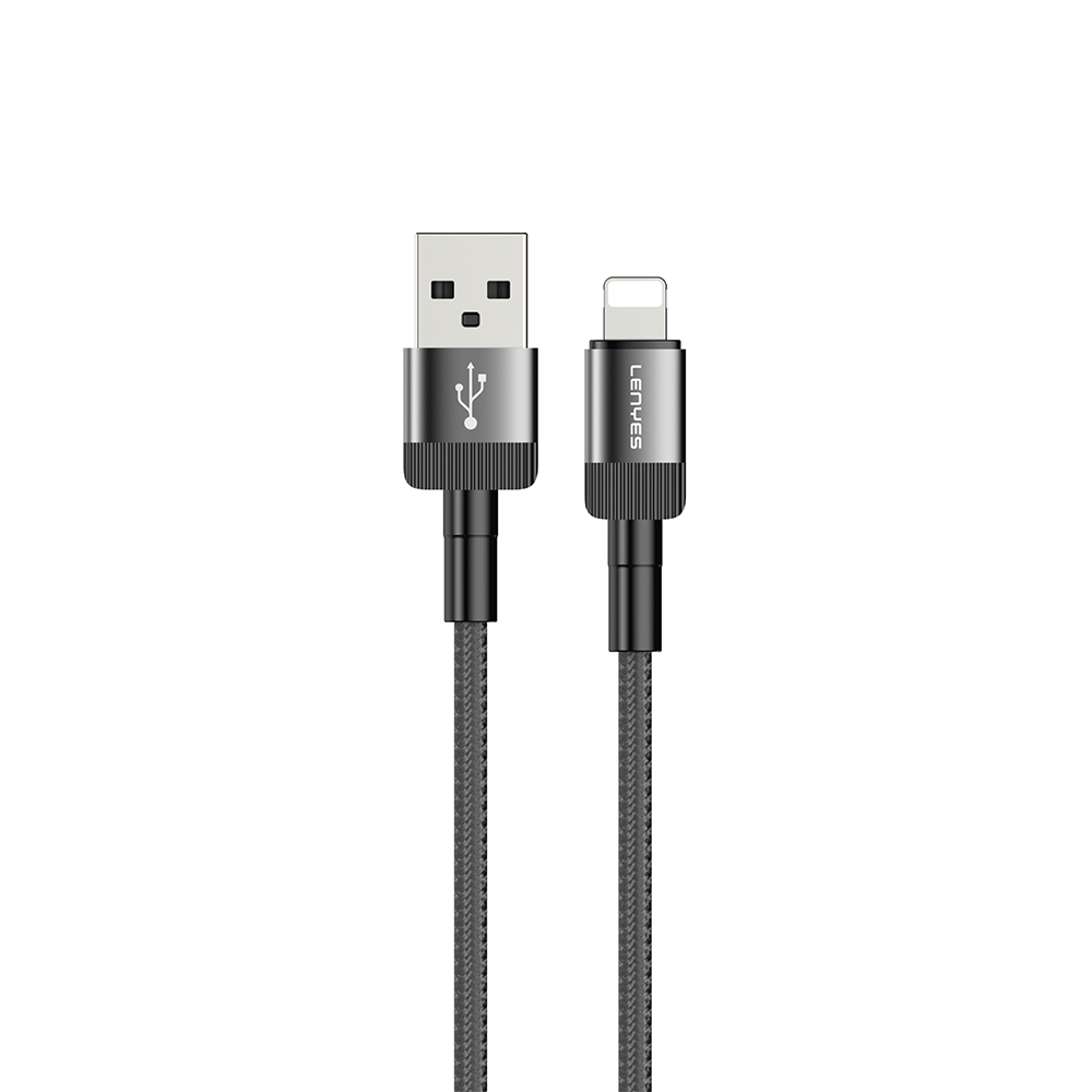 Lenyes LC546 USB-A to Lightning Örgü Tasarımlı Hızlı Şarj Özellikli Data ve Şarj Kablosu 12W 1M - Siyah
