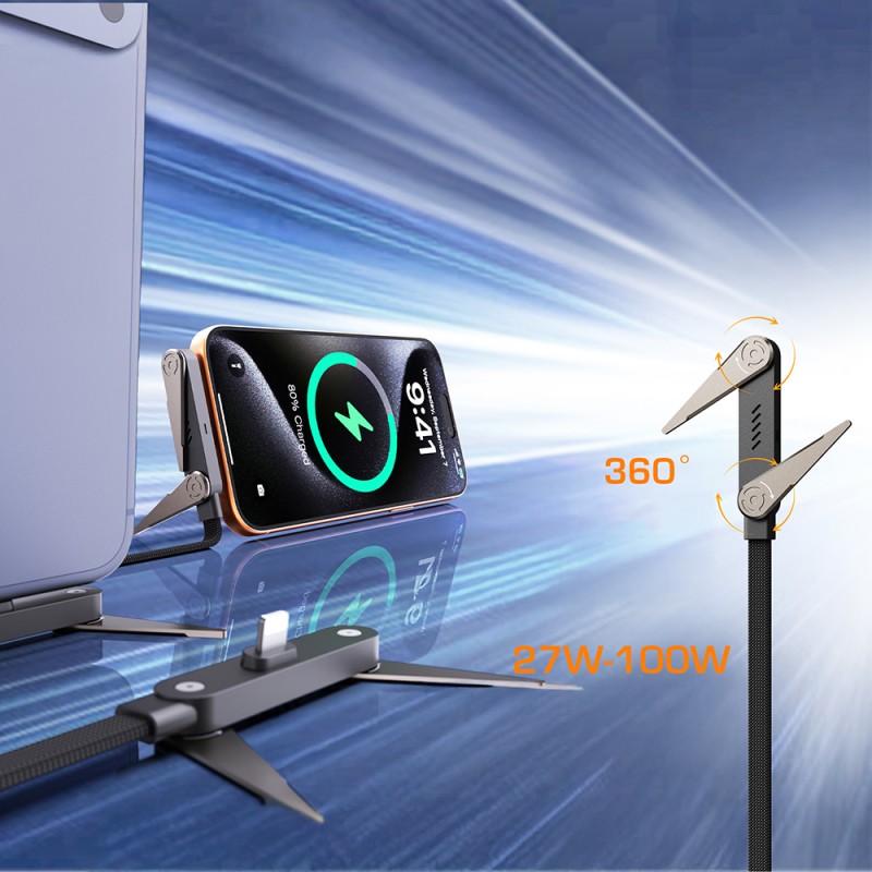 Lenyes LC553 Type-C to Type-C Stand Cable with E-Mark Smart Chip, 100W, 1M - 4