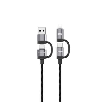 Lenyes LC557 4in1 USB-A - Type-C + Type-C to Lightning E-Mark Smart Çipli Data ve Şarj Kablosu 240W 1M - Lenyes