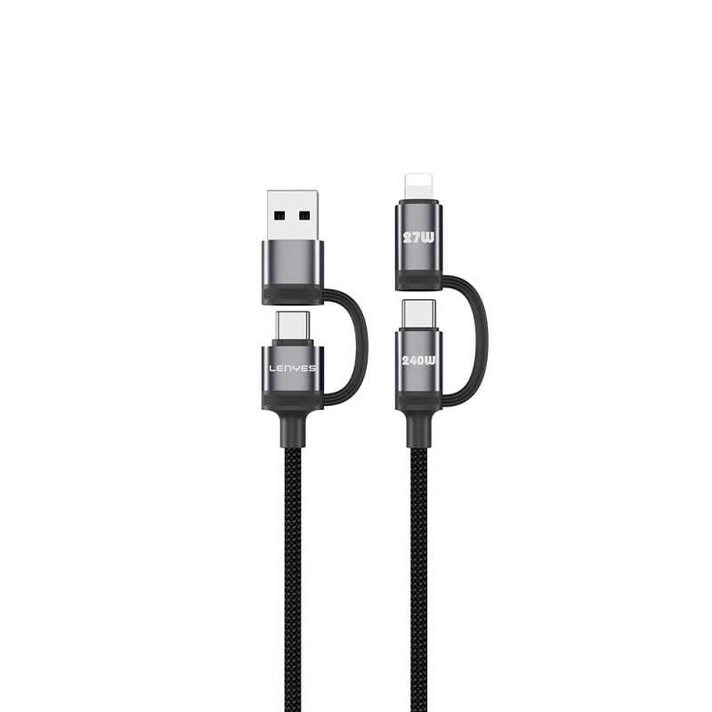 Lenyes LC557 4in1 USB-A - Type-C + Type-C to Lightning E-Mark Smart Çipli Data ve Şarj Kablosu 240W 1M - 1