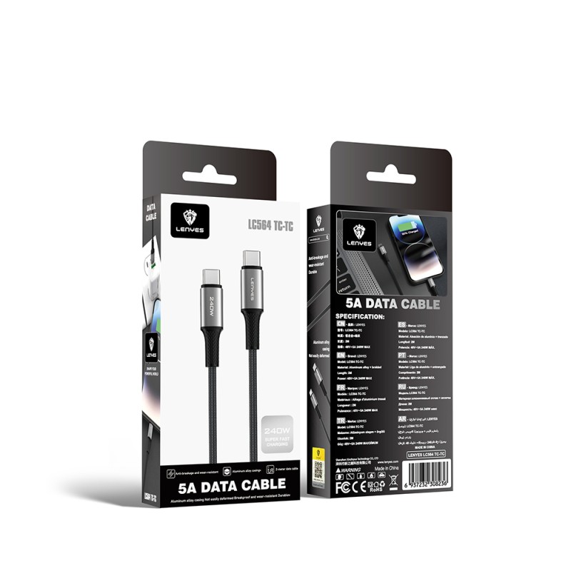 Lenyes LC564 Type-C to Type-C PD Örgü Tasarımlı Hızlı Şarj Özellikli Data ve Şarj Kablosu 240W 2M - 2