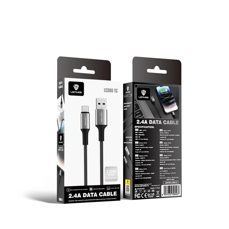 Lenyes LC566 USB-A to Type-C Örgü Tasarımlı Hızlı Şarj Özellikli Data ve Şarj Kablosu 12W 2M - 2